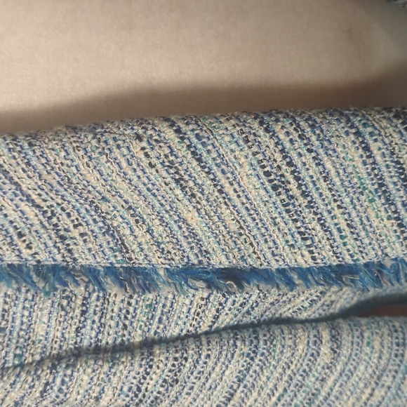 Etcetera Lux Blue Tweed Fringed Cropped Shorter 3/4 Jacket Blazer Sz 6 - Picture 7 of 12